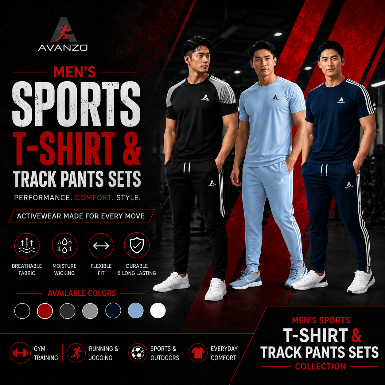Men's Sports T-Shirt & Track Pants Sets