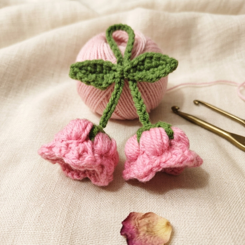 Crochet Flower Bud Charm – Pink & Green