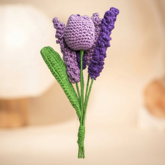 Crochet Tulip & Lavender Bouquet – Purple & Green
