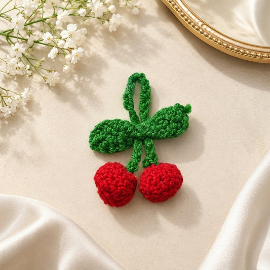 Crochet Cherry Key Ring – Red & Green