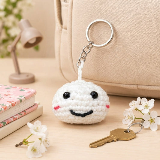 Crochet Dumpling Keychain - Pink & white